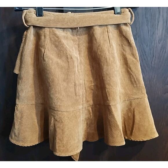 Corduroy tiered layered Fall belted Western Size small Short Skirt Tan Brown - Picture 2 of 5